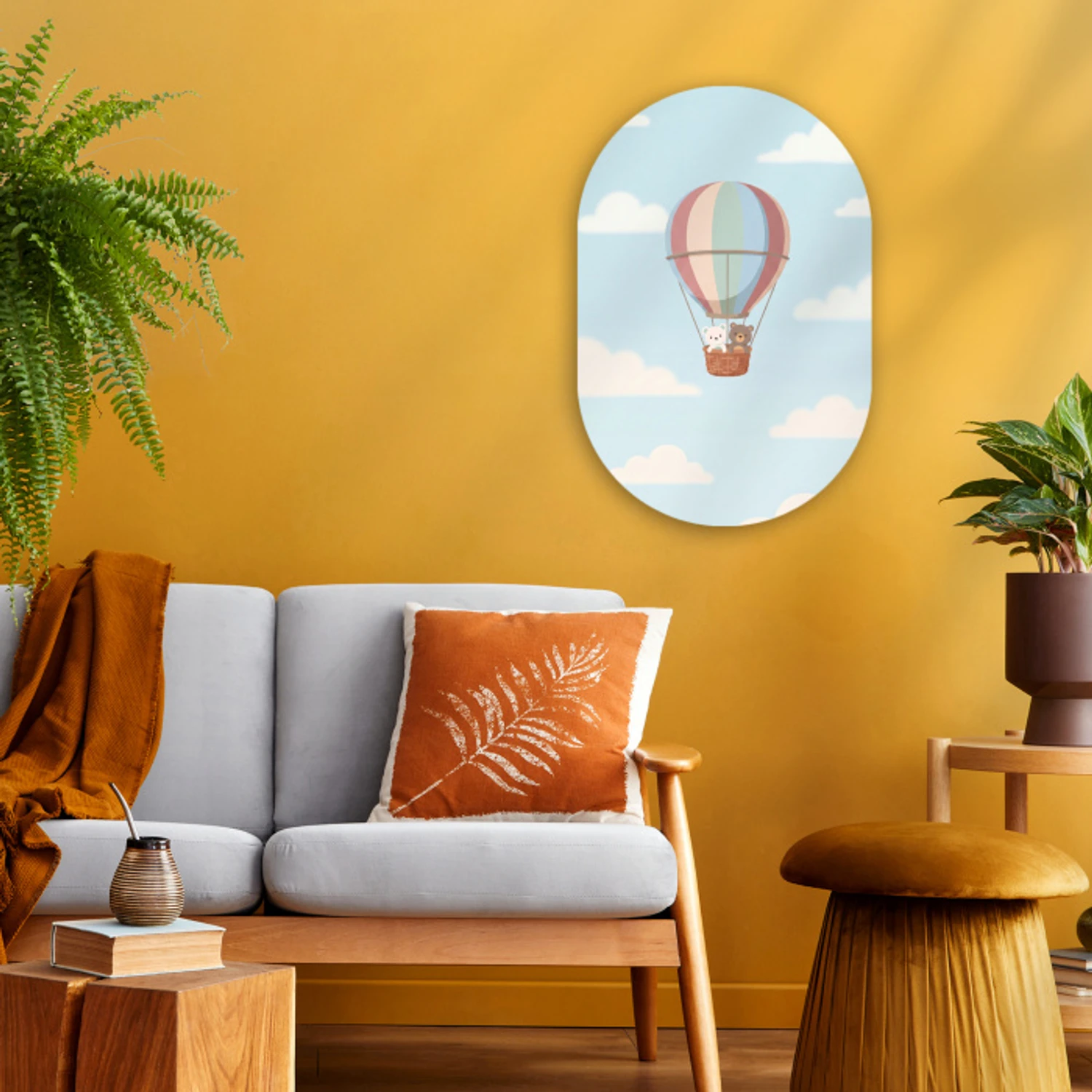 Luchtballon - Beren - Pastel Wandcirkel Ovaal Forex klein -sfeer4
