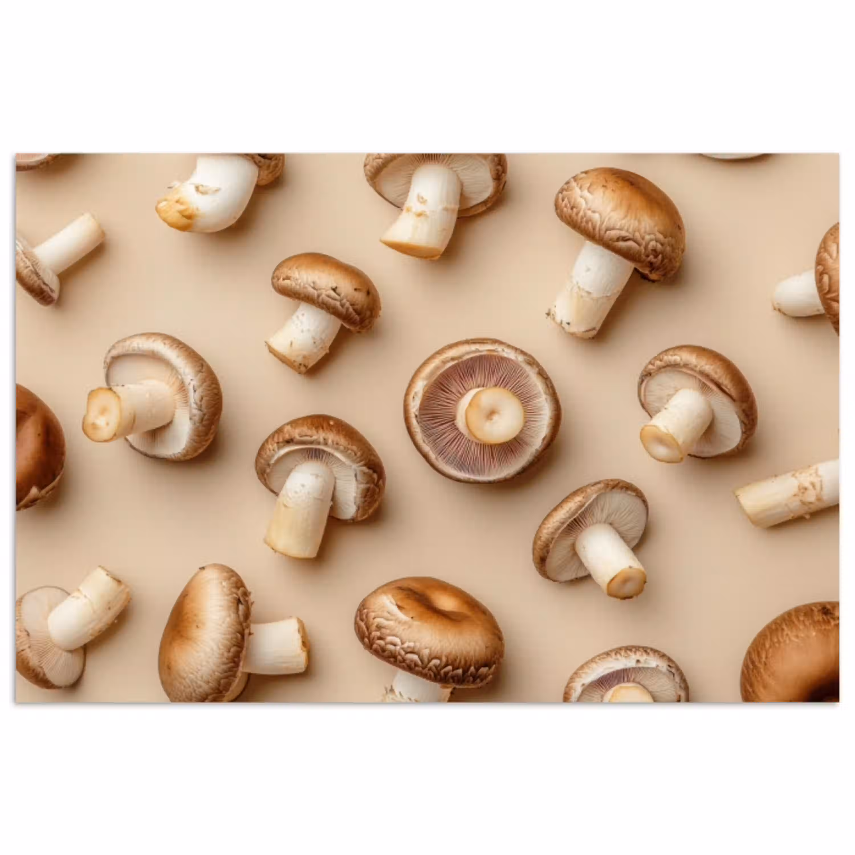 Kastanje Champignons - Beige poster papier klein -3d