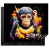 Aap - Graffiti - Kleurrijk - Bananen - Modern Inductie beschermer vinyl 3mm middel -3d