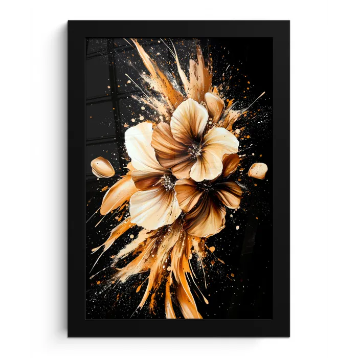 Bloemen - Goud - Graffiti - Zwart - Abstract fotolijst zwart zonder passe partout klein -3d