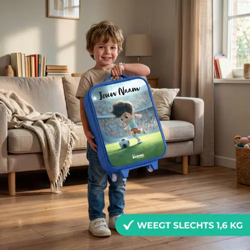 Jongen - Stadion - Voetbal - Zonlicht Kinderkoffer - Blauw klein -sfeer2_NL
