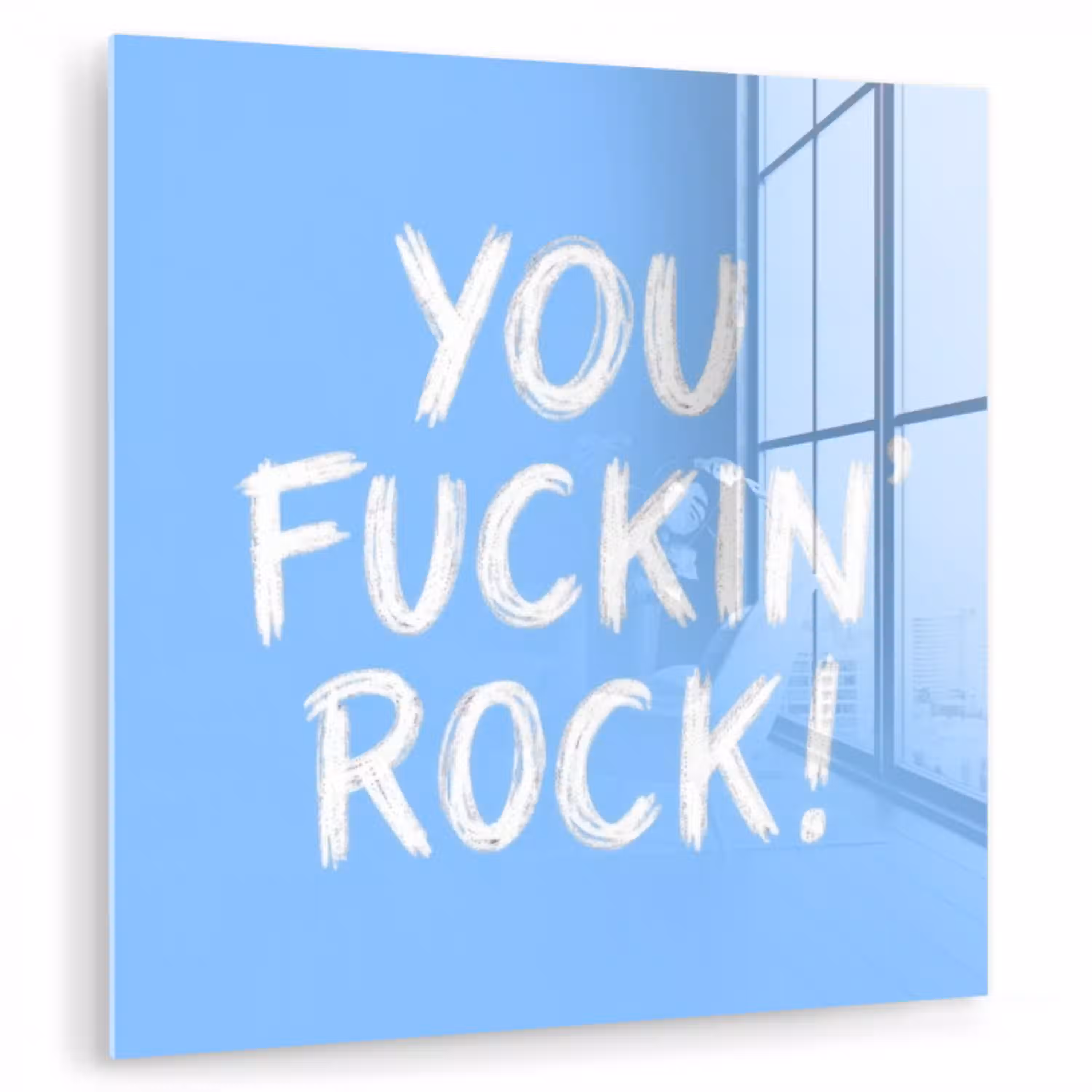Blauw - Wit - You fuckin rock plexiglas 5mm klein -zzzproduct_nieuw