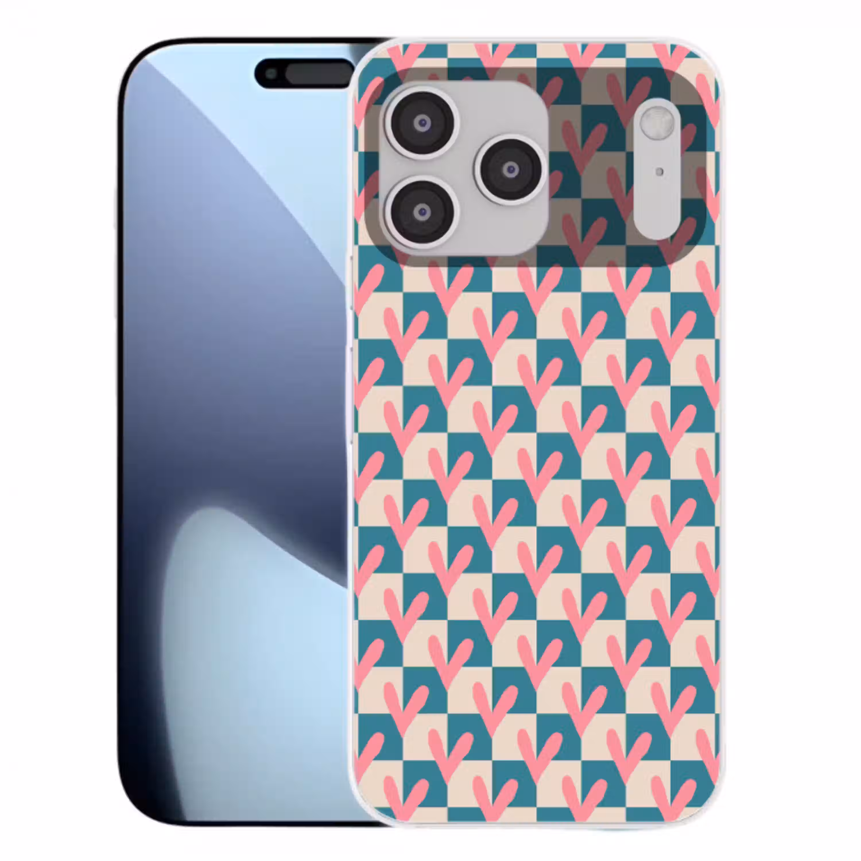 Vlakken - Hartjes - Patroon - Retro Telefoonhoesje iPhone 17 Pro Max klein 879 -3d