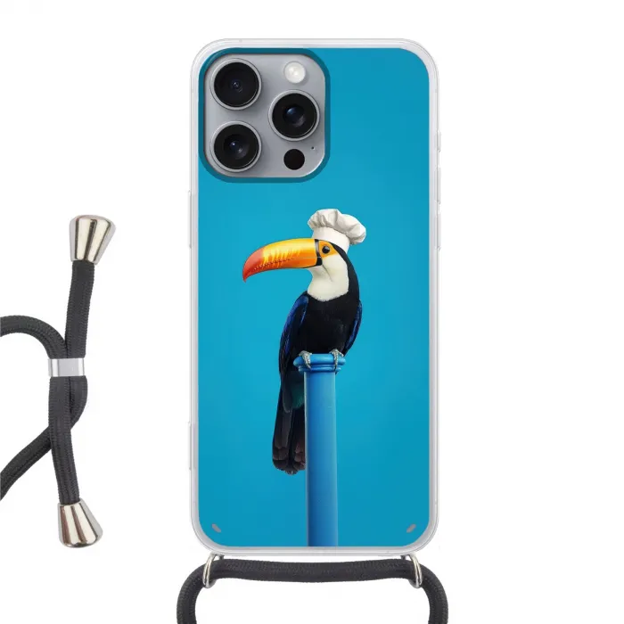 Tucan - Sokkel - Vogel - Koksmuts Hoesje iPhone 16 Pro Max met koord klein -3d