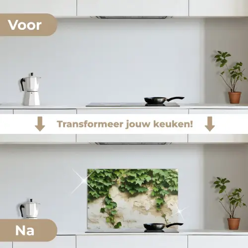 Klimop - Muur - Groen keuken achterwand spatscherm klein -voor_na_NL