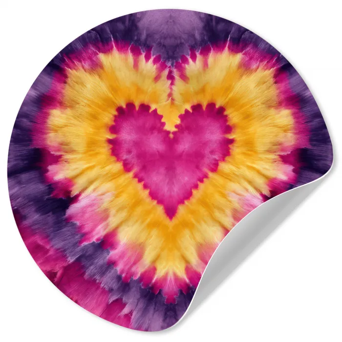 Tie dye - Hartvorm - Vlammen - Oranje Wandcirkel behangsticker klein -3d