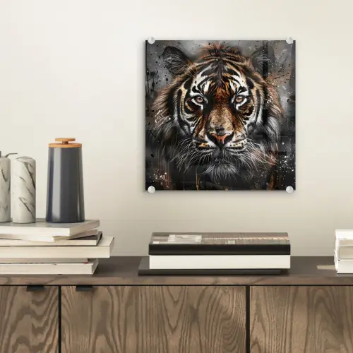 Tijger - Dieren - Portret - Luxe - Zwart plexiglas 5mm klein -sfeer1