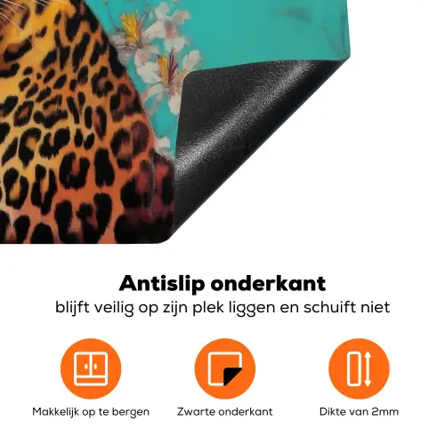 Luipaard - Bloemen - Kroon Inductie beschermer vinyl 3mm klein -zzzzzzz-td-onderkant
