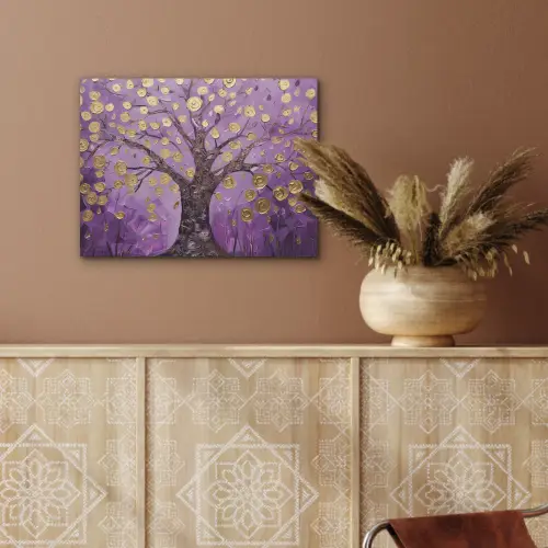 Levensboom - Boom - Paars - Goud - Modern PET vilt klein -sfeer4