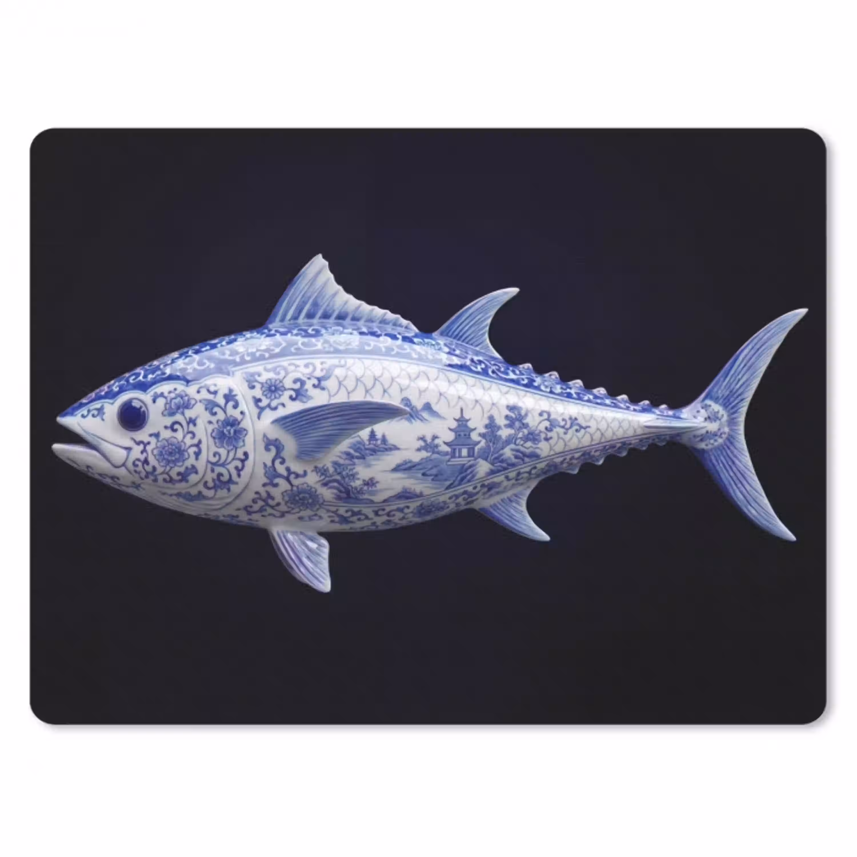 Porselein - Tonijn - Delfts - Blauw muismat rubber klein -3d