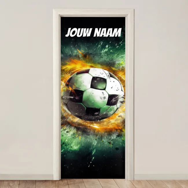Deursticker met naam - Voetbal - Vlammen - Explosief