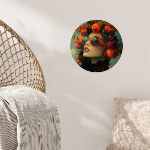 Vrouw - Granaatappel - Herfst - Zonnebril Wandcirkel behangsticker klein -sfeer4