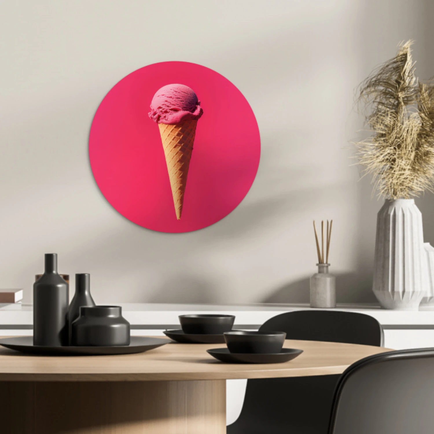 Schepijs - Roze - Hoorntje KitchenYeah - Keuken - Wandcirkel Forex klein -sfeer2