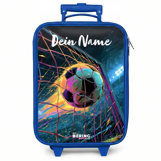 Kinderkoffer Blau mit Name - Neon - Netz - Fußball - Farbenfroh
