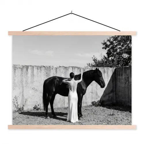 Vrouw - Paard - Artistiek textielposter latten blank klein -3d
