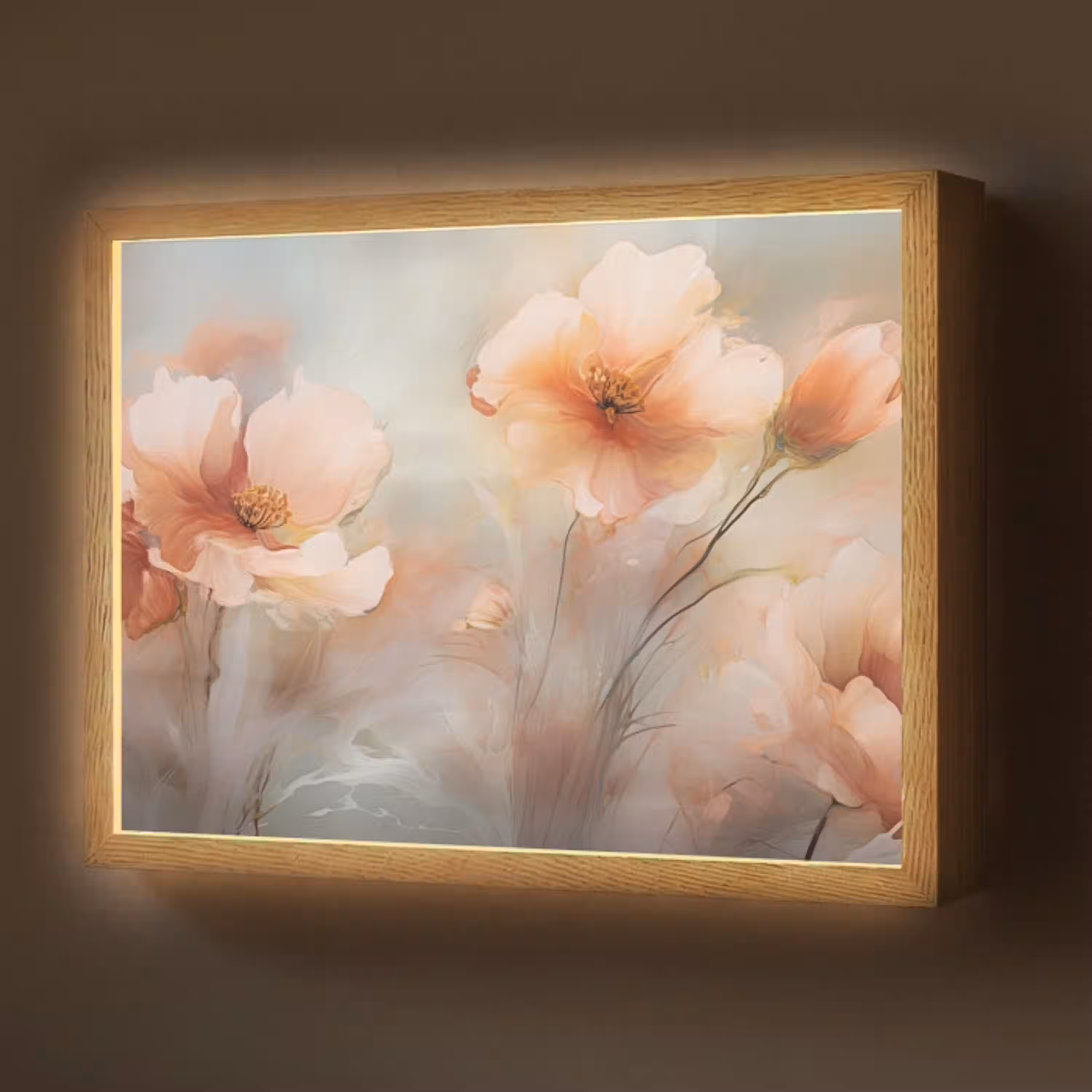 Bloemen - Pastel - Kunst - Klaprozen - Watercolor Light Box met batterij (Wandlamp) middel -z3d_website