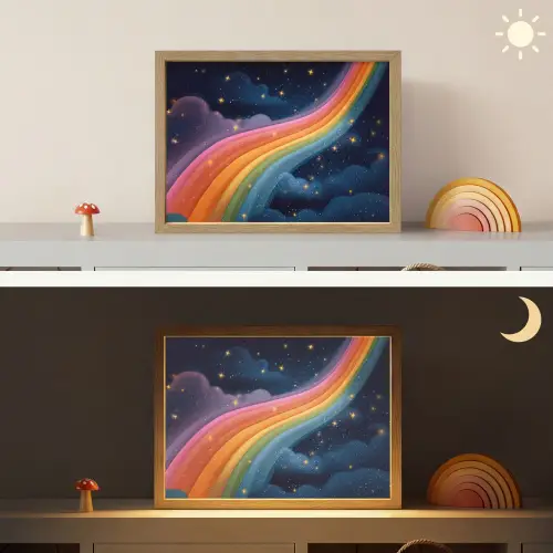 Regenboog - Sterrenhemel - Kleurrijk Light Box met batterij (Wandlamp kind) middel -sfeer3_kind