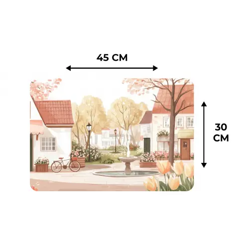 Dorpsplein - Fontein - Tulpen Placemat vinyl groot -specs