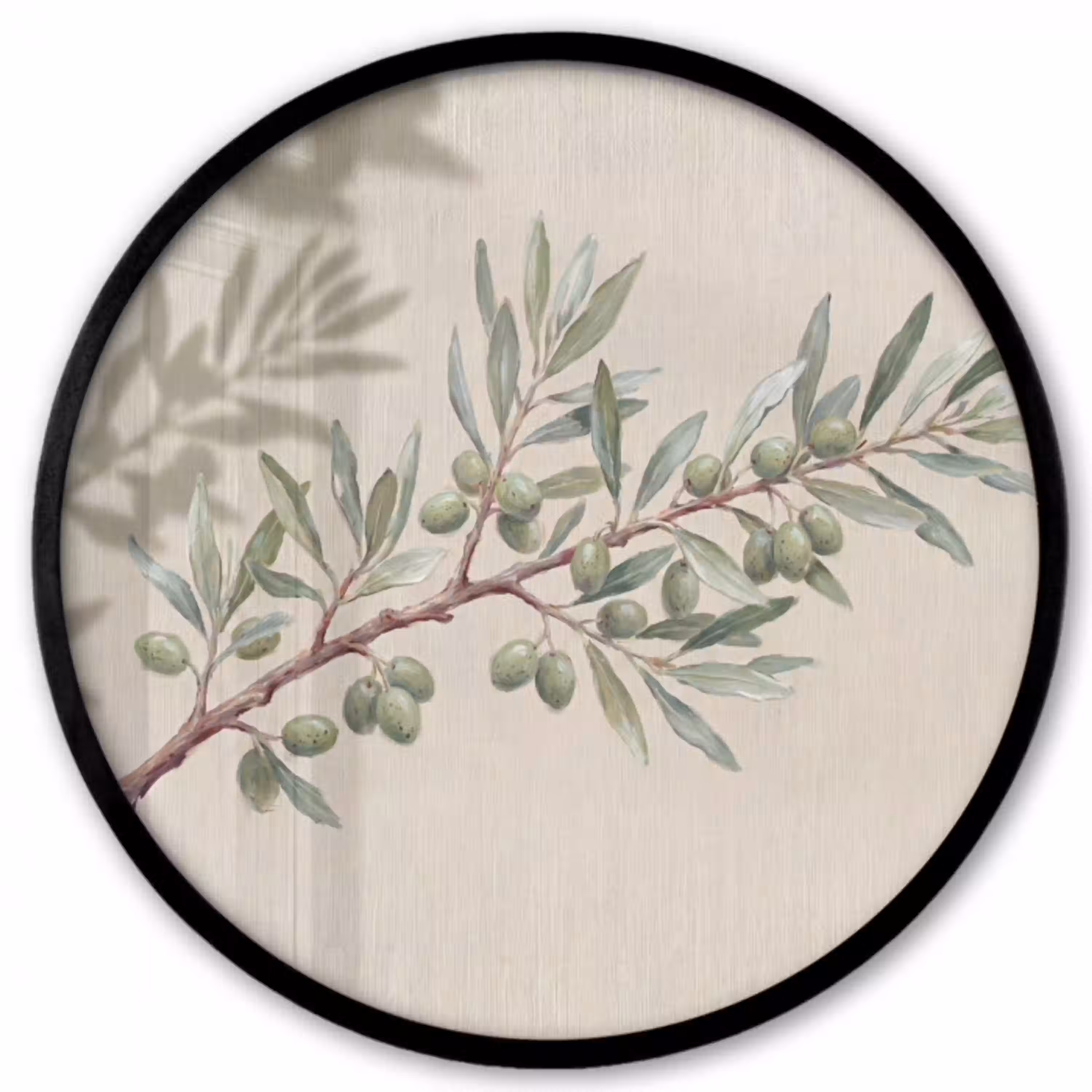 Olijftak - Bladeren - Natuur - Groen - Beige Fotolijst rond zonder passe partout klein -3d