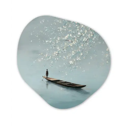 Bloesems - Minimalistisch - Wateroppervlak - Boot Wandcirkel Organisch Forex 3mm klein -3d