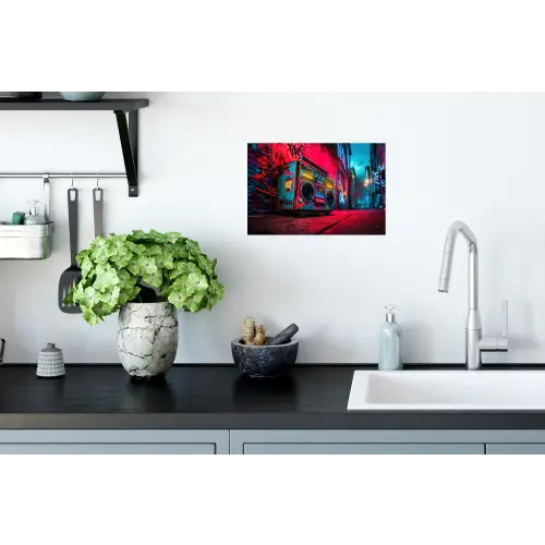 Boombox - Rood - Graffiti - Neon Muursticker klein -keuken