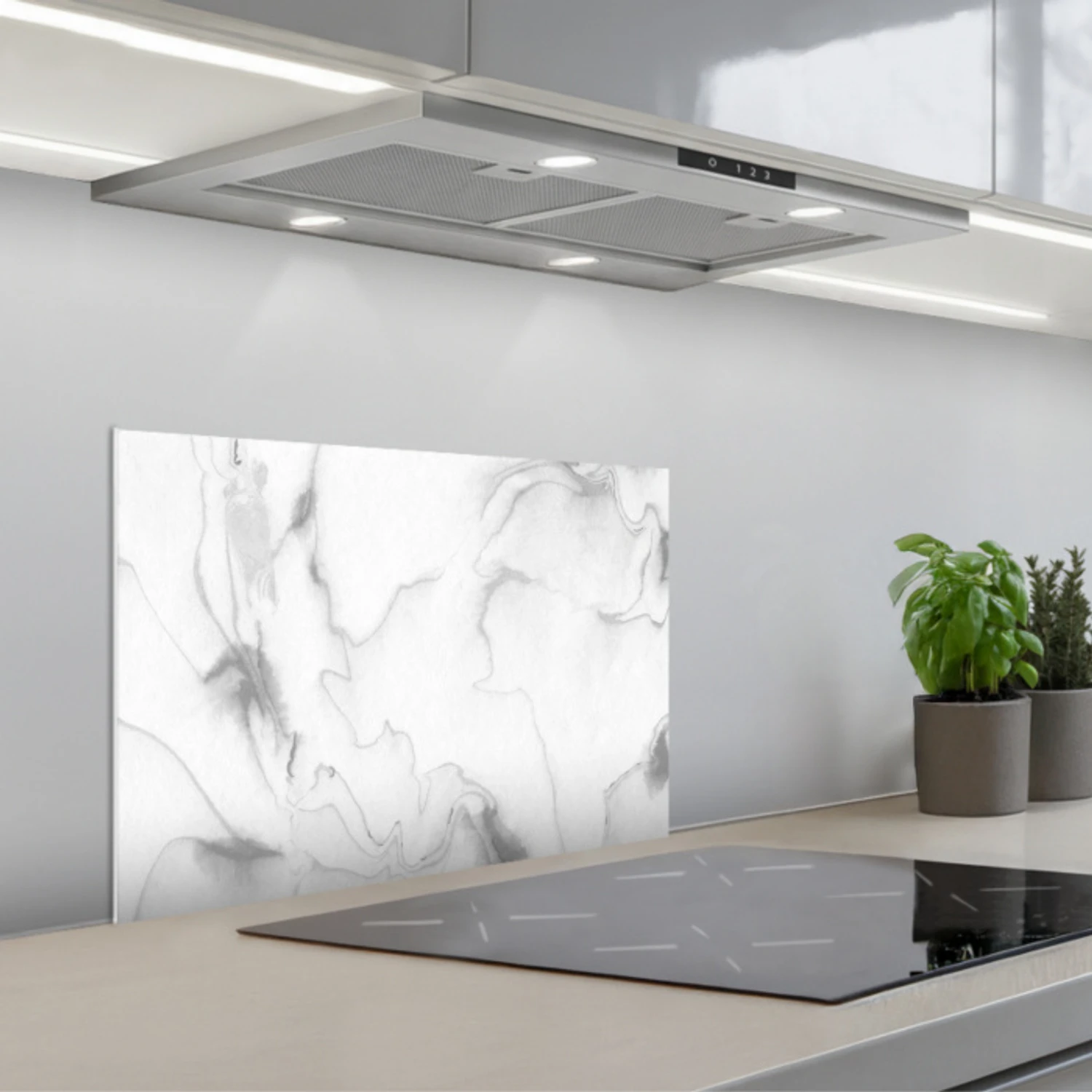 Marmer - Grijs - Wit - Abstract - Marmerlook keuken achterwand spatscherm klein -3d_schuin