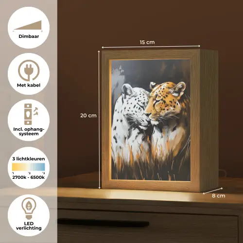 Luipaard - Oranje - Wit - Gras Light Box met kabel (Tafellamp) klein -USP_NL