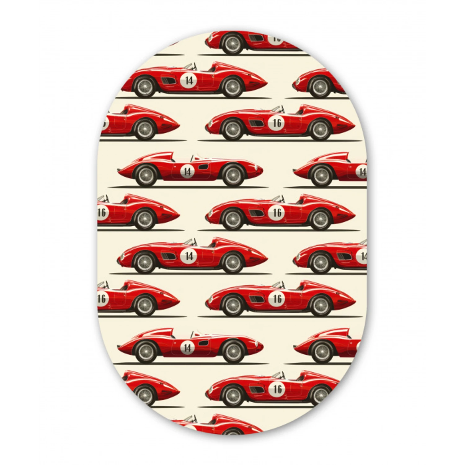 Raceauto - Retro - Rood Wandcirkel Ovaal Forex klein 630 -3d