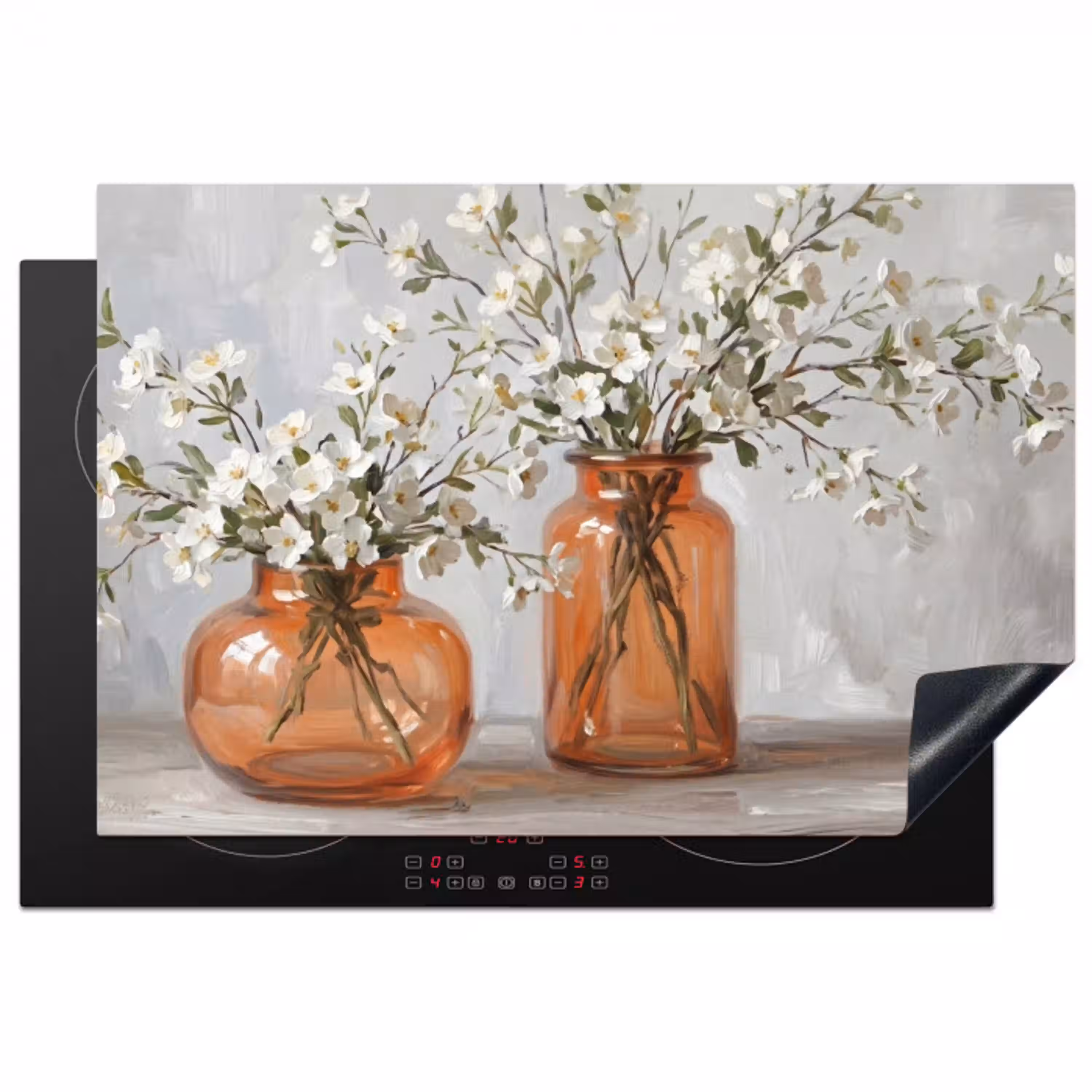 Vazen - Bloemen - Oranje Inductie beschermer vinyl 3mm klein -3d
