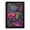 Dinosaurus - Kind - Patronen - Roze - Meisjes fotolijst zwart zonder passe partout klein -3d
