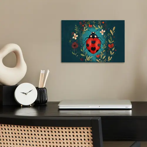 Bloemen - Lieveheersbeestje - Hartje - Rood poster papier klein -sfeer1