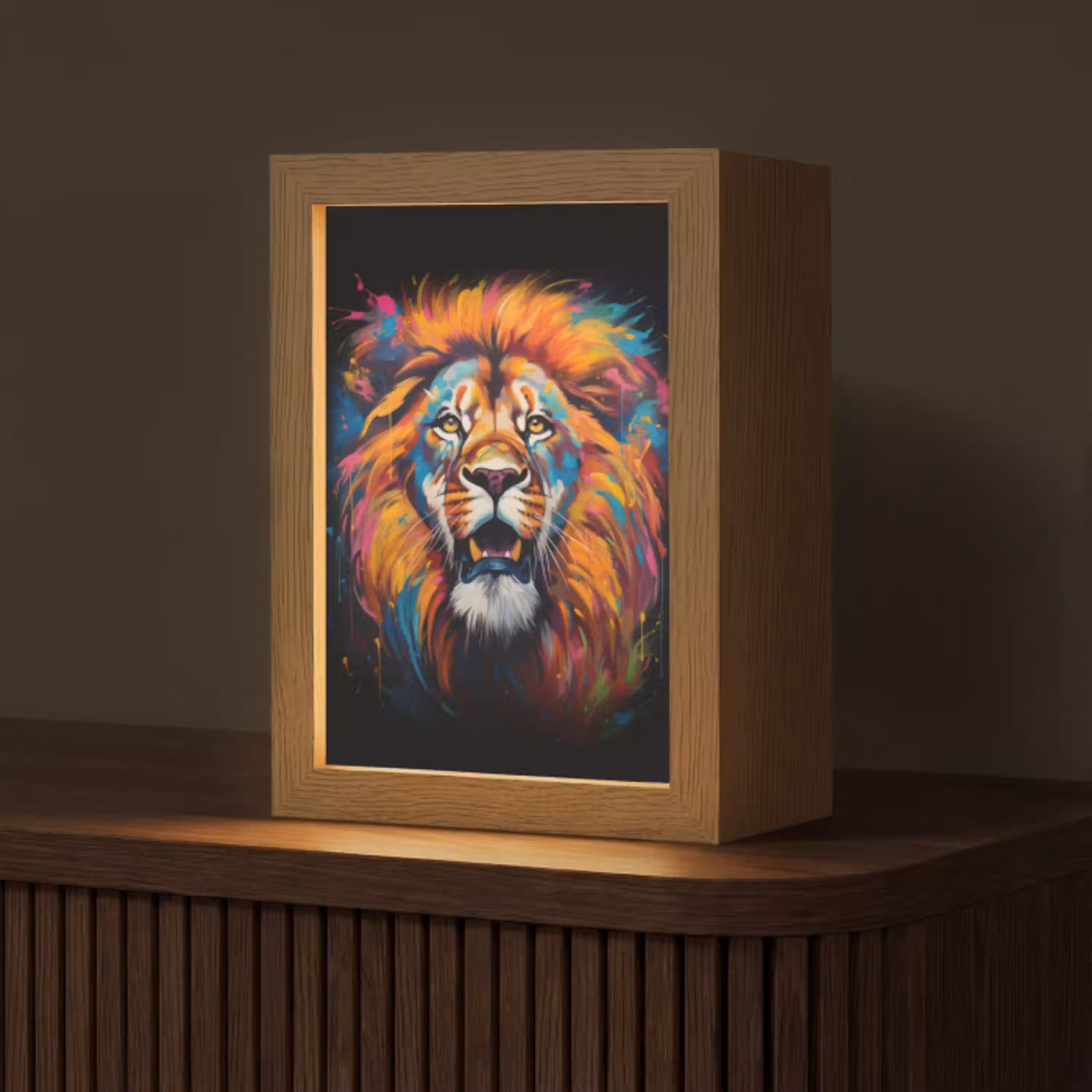 Leeuw - Graffiti - Dieren - Zwart Light Box met kabel (Tafellamp) klein -z3d_website