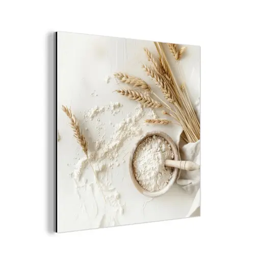 Bloem - Hout - Tarwe aluminium wit klein -3d
