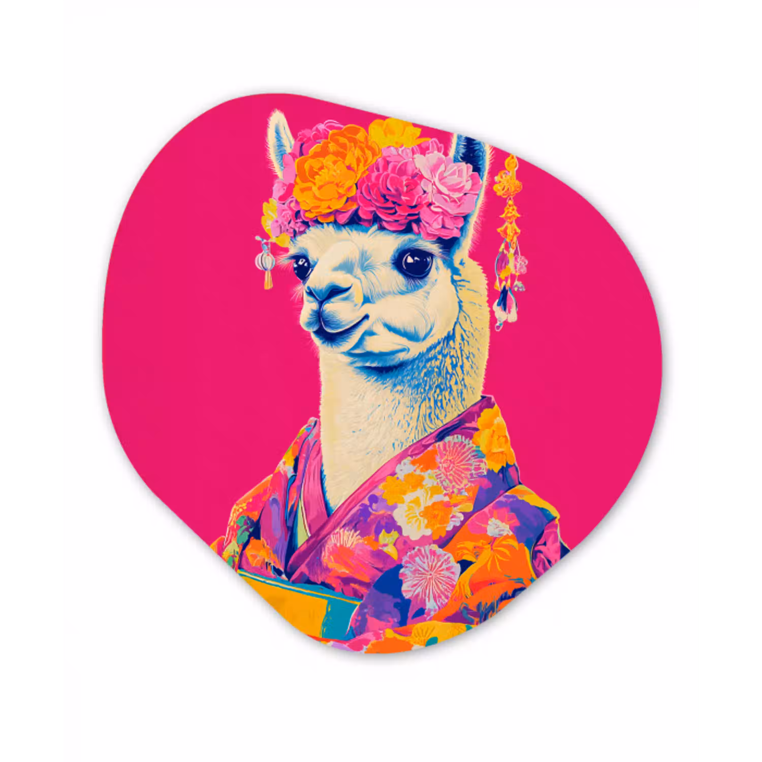 Lama - Kimono - Bloemenkrans - Felroze Wandcirkel Organisch Plexiglas middel -3d