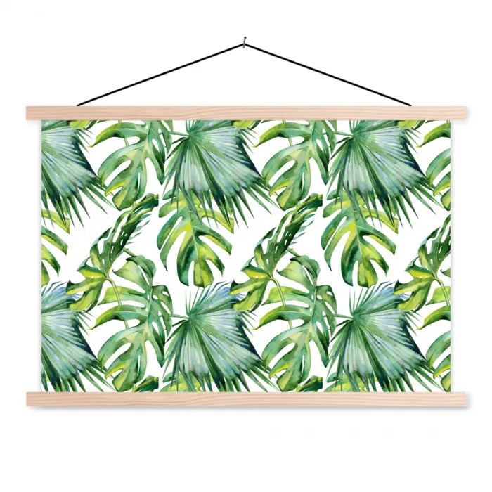 Bladeren - Monstera - Jungle - Tropical textielposter latten blank klein -3d