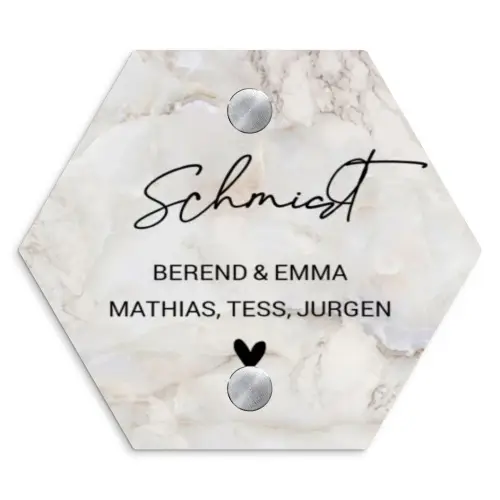 Beige marmer - Sierlijk Naambord Hexagon klein -3d