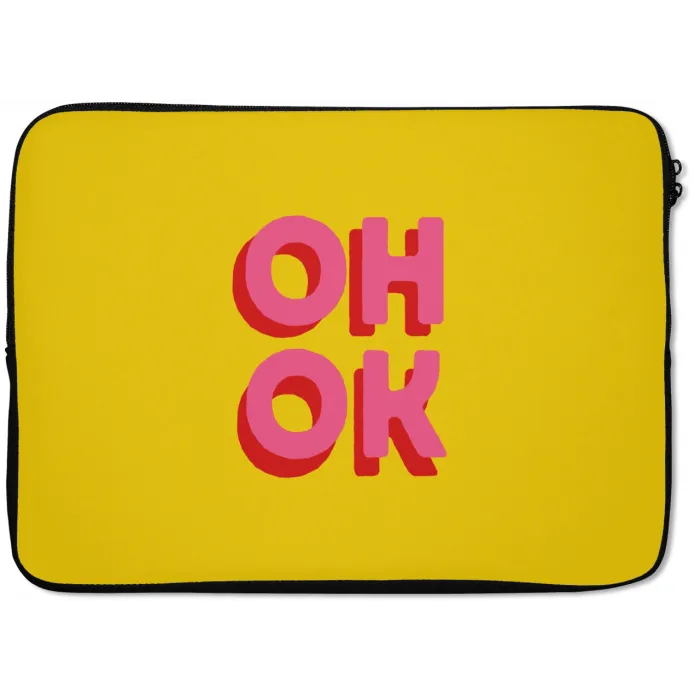 Oh ok - 3D - Geel - Roze laptophoes neopreen klein -zkaufland3dotto