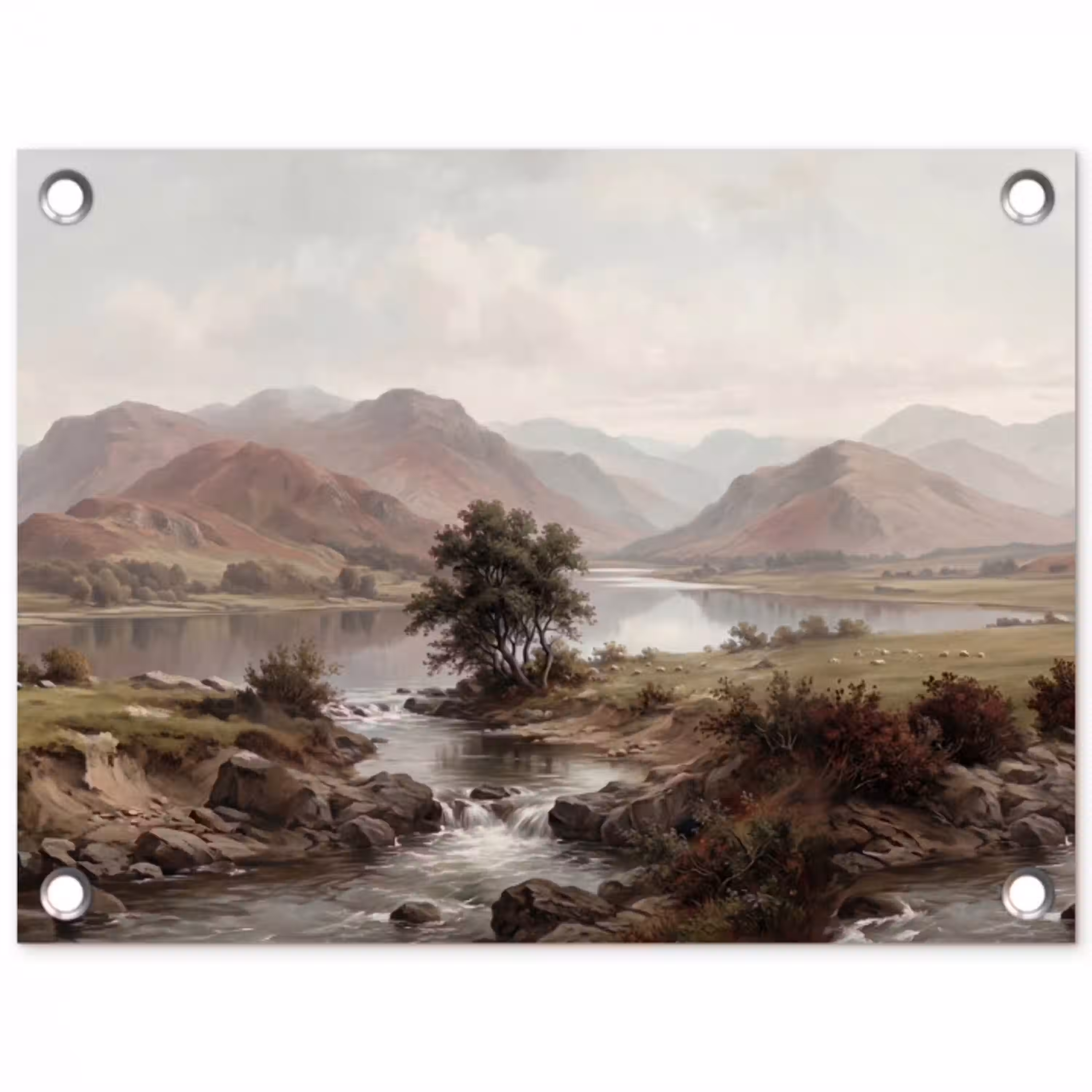 Berglandschap - Meer - Bergen - Vallei - Klassiek tuinposter los doek klein -3d