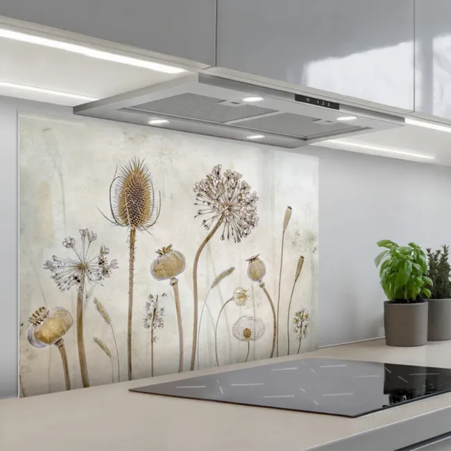 Kitchen Splashback - Flowers - Watercolor - Still life - Brown - Vintage
