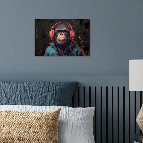 Graffiti - Chimpansee - Koptelefoon - Aap poster papier klein -sfeer2