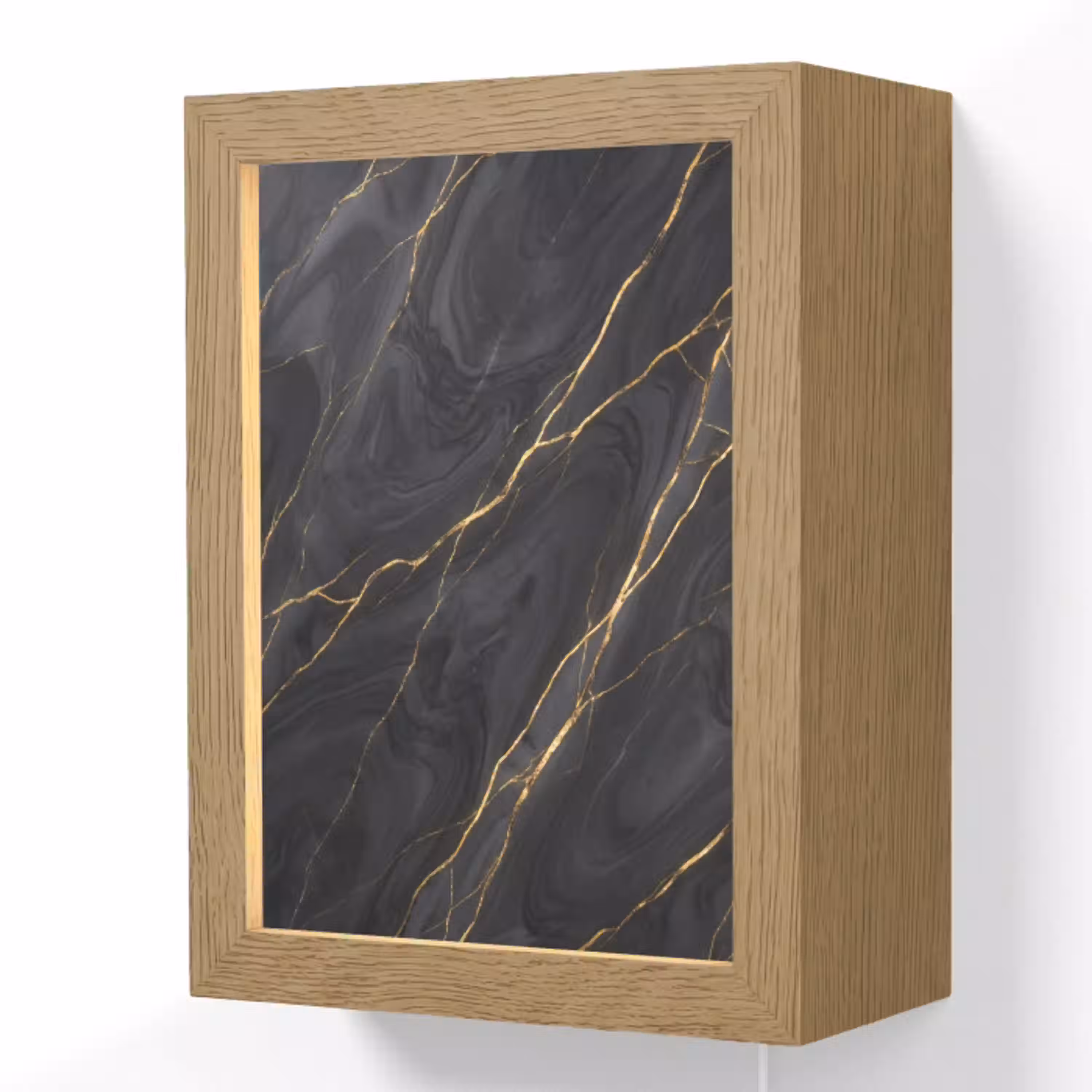 Marmer - Goudaders - Abstract - Modern - Zwart Light Box met kabel (Wandlamp) klein -3d