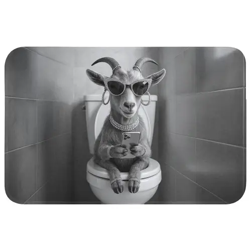Geit - Telefoon - Toilet - Zwart - Wit Badmat klein -3d