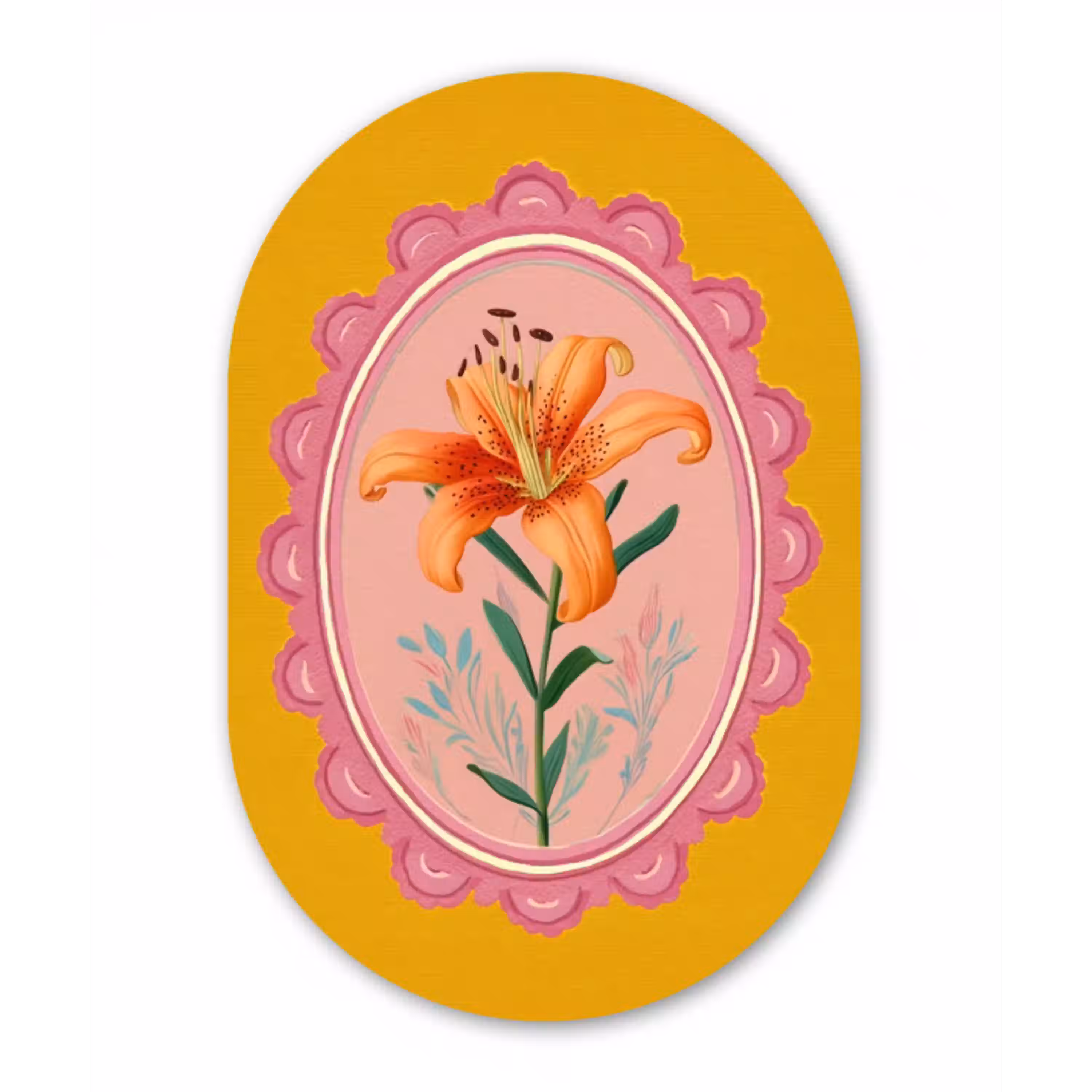 Lelie - Oranje - Lijst - Ovaal Wandcirkel Ovaal Glas middel -3d