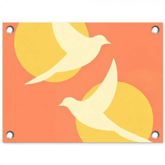 Vogels - Cirkels - Geel tuinposter los doek klein -3d