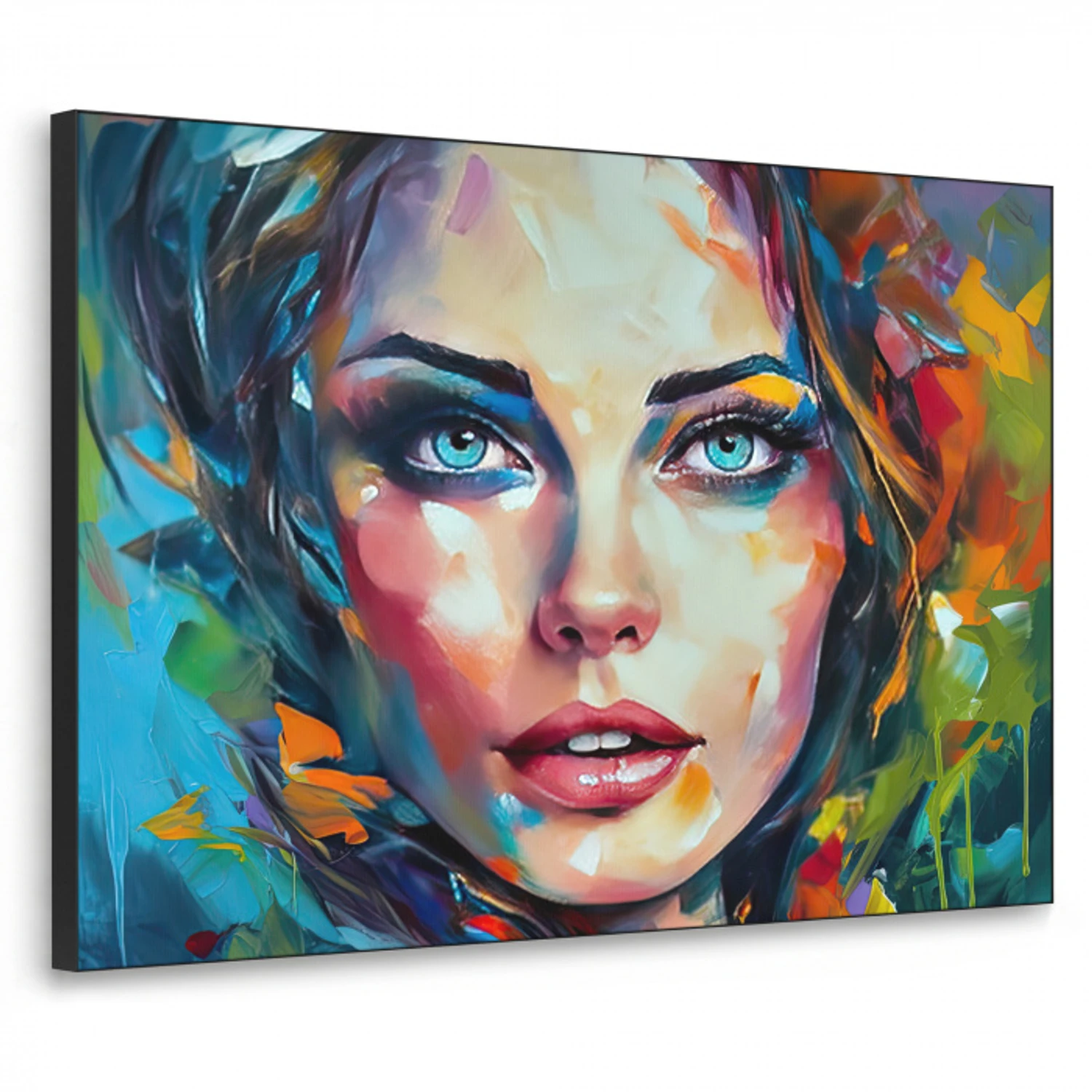 Gezicht - Vrouw - Olieverf - Kleurrijk - Kunst Textielframe - compleet frame klein -3d