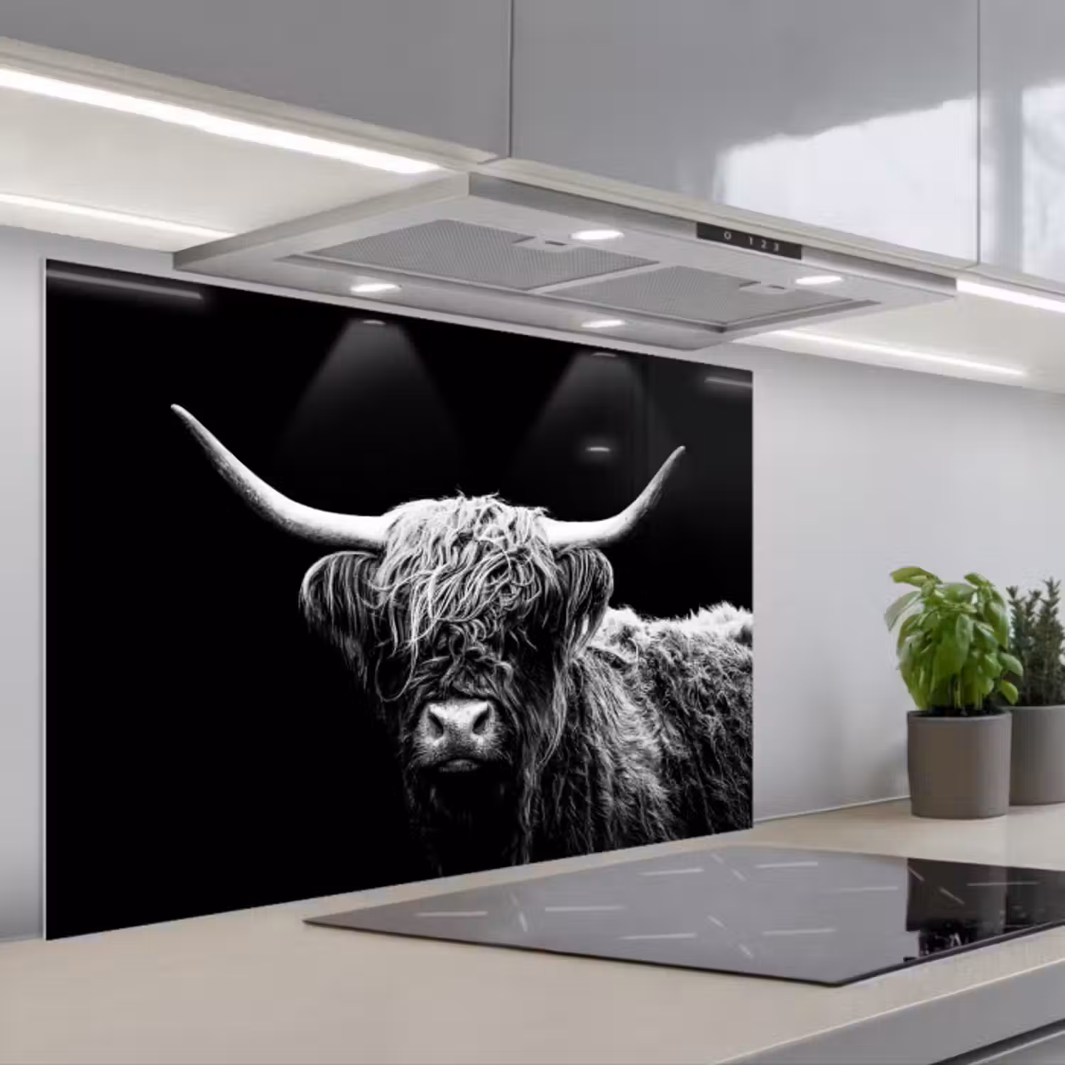 Spatscherm keuken - Schotse Hooglander - Koe - Zwart - Wit - Dieren