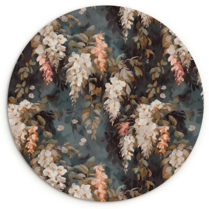 Bloemen - Bladeren - Donker - Patroon Wandcirkel kunststof plaat 5mm dik klein 188 -3d