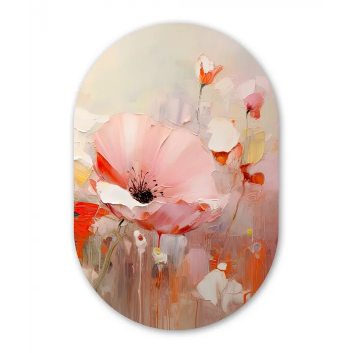 Bloemen - Watercolor - Roze - Abstract - Kunst Wandcirkel Ovaal Forex klein -3d