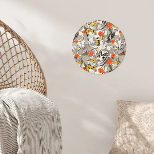 Tropisch - Zomer - Vlinder - Bloemen Wandcirkel behangsticker klein 186 -sfeer4