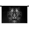 Tijger - Dieren - Zwart - Wit - Portret - Wild Wandkleed katoen klein -zz3d